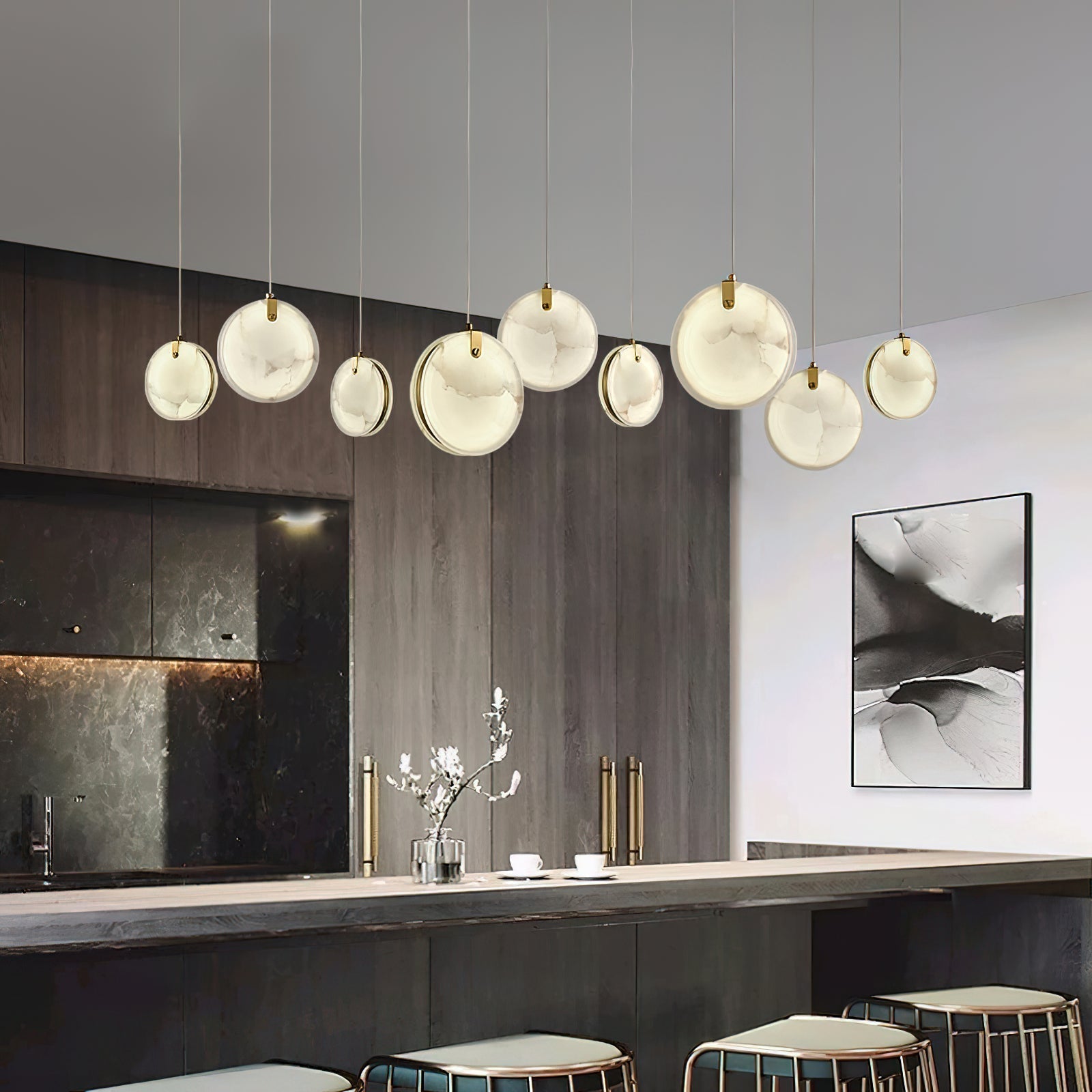 Utalionis Modern Minimalist Brass Alabaster Pendant Light - Lamp Copper