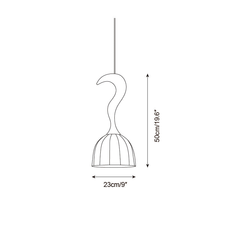 Solia Pendant Lamp Curved Stem & Fabric Wooden - Letslighting