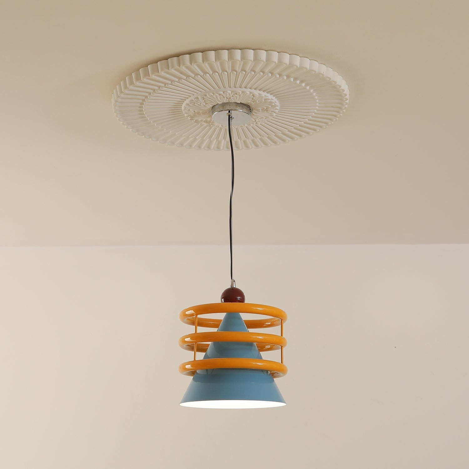 Sowden Pendant Lamp Blue Cone Orange Rings - Letslighting