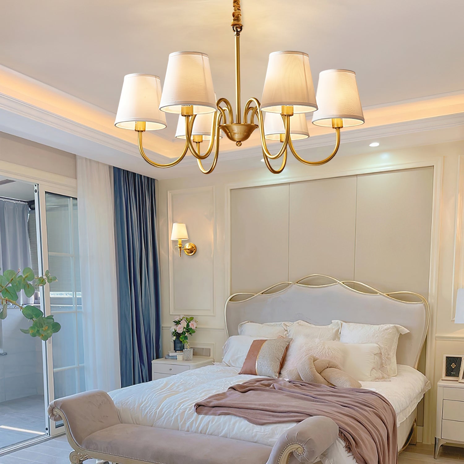 Aged Traditional Stacey Fabric Chandelier - Lamp Copper