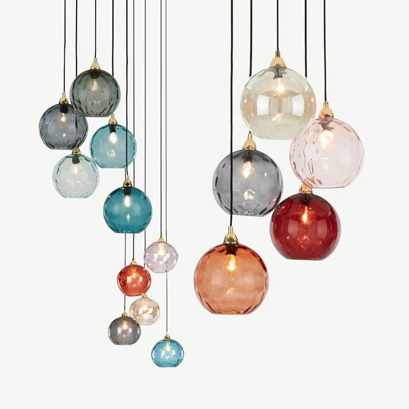 Valentina Suspension Boule Ondulation Nortique Métal/Verre Vert/Gris Salon