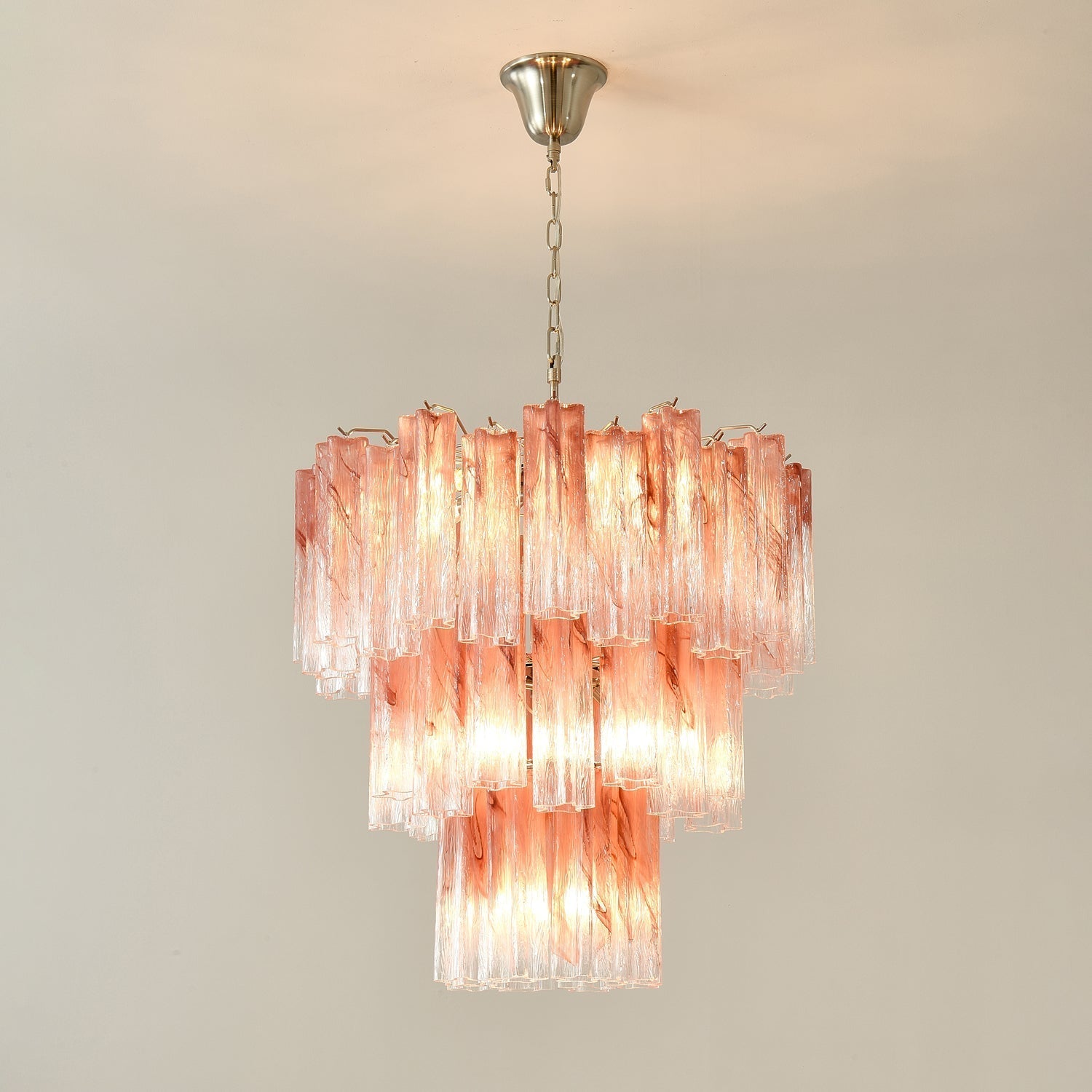 Aurora Chandelier Pink Glass Tubes Layered Modern - Letslighting
