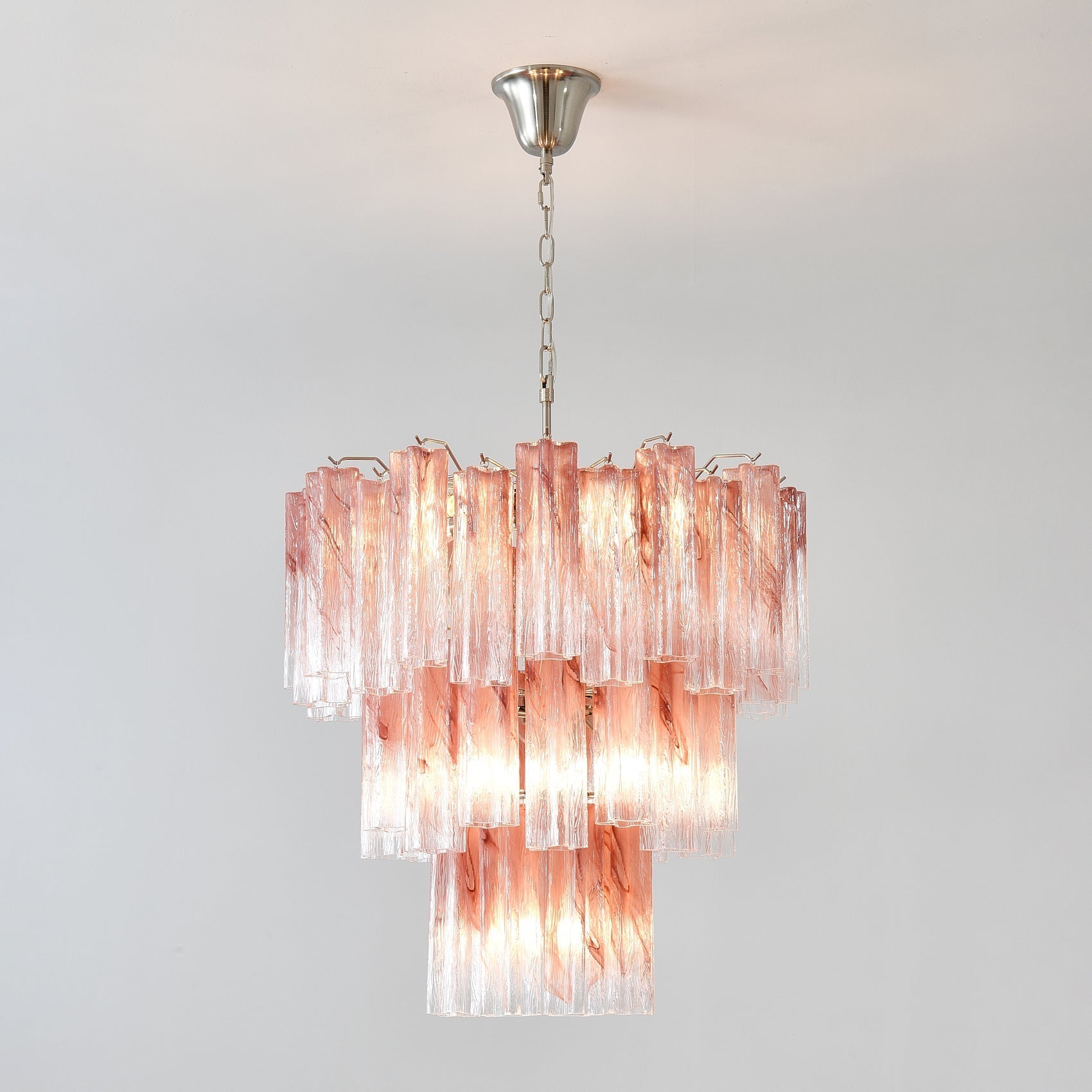 Aurora Chandelier Pink Glass Tubes Layered Modern - Letslighting
