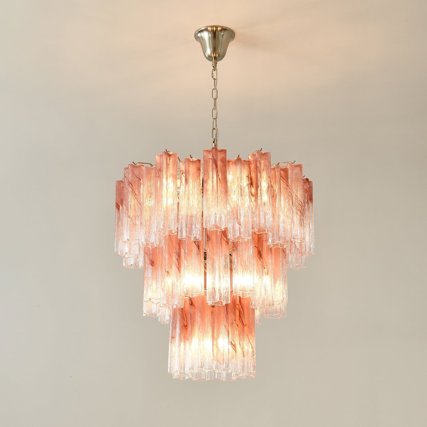 Aurora Chandelier Pink Glass Tubes Layered Modern - Letslighting