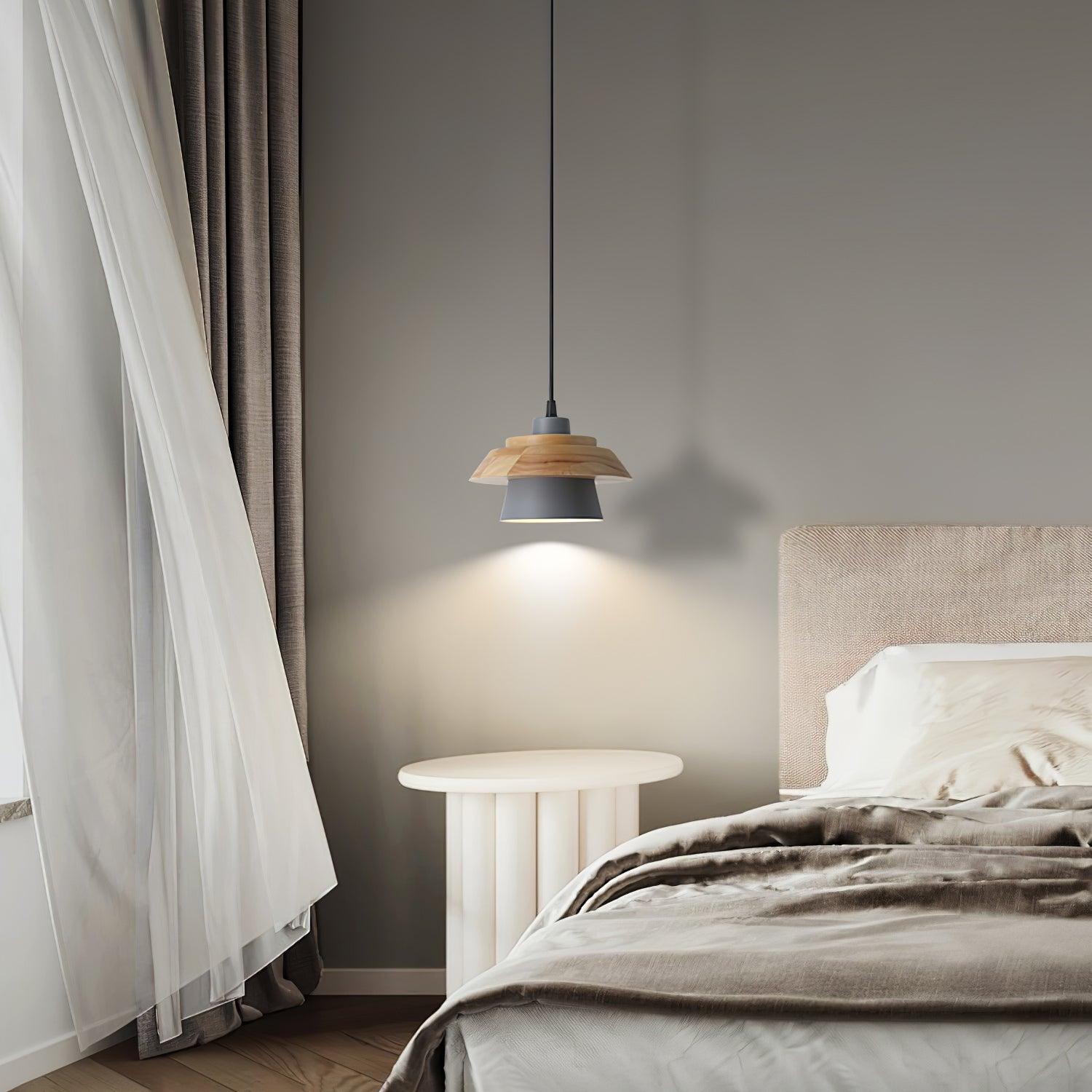 Arisha Dôme Moderne LED Suspension Métal Bois Noir Blanc Gris Salon Chambre à Coucher