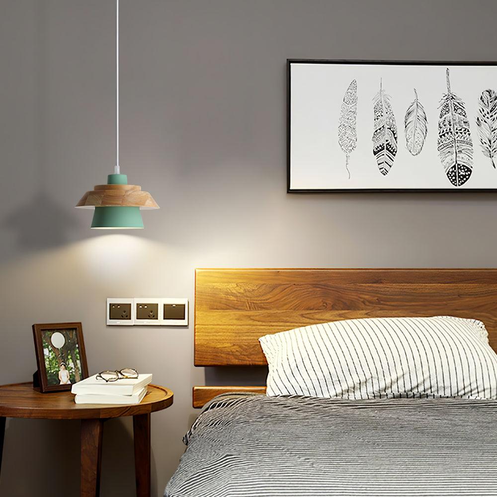 Arisha Dôme Moderne LED Suspension Métal Bois Noir Blanc Gris Salon Chambre à Coucher