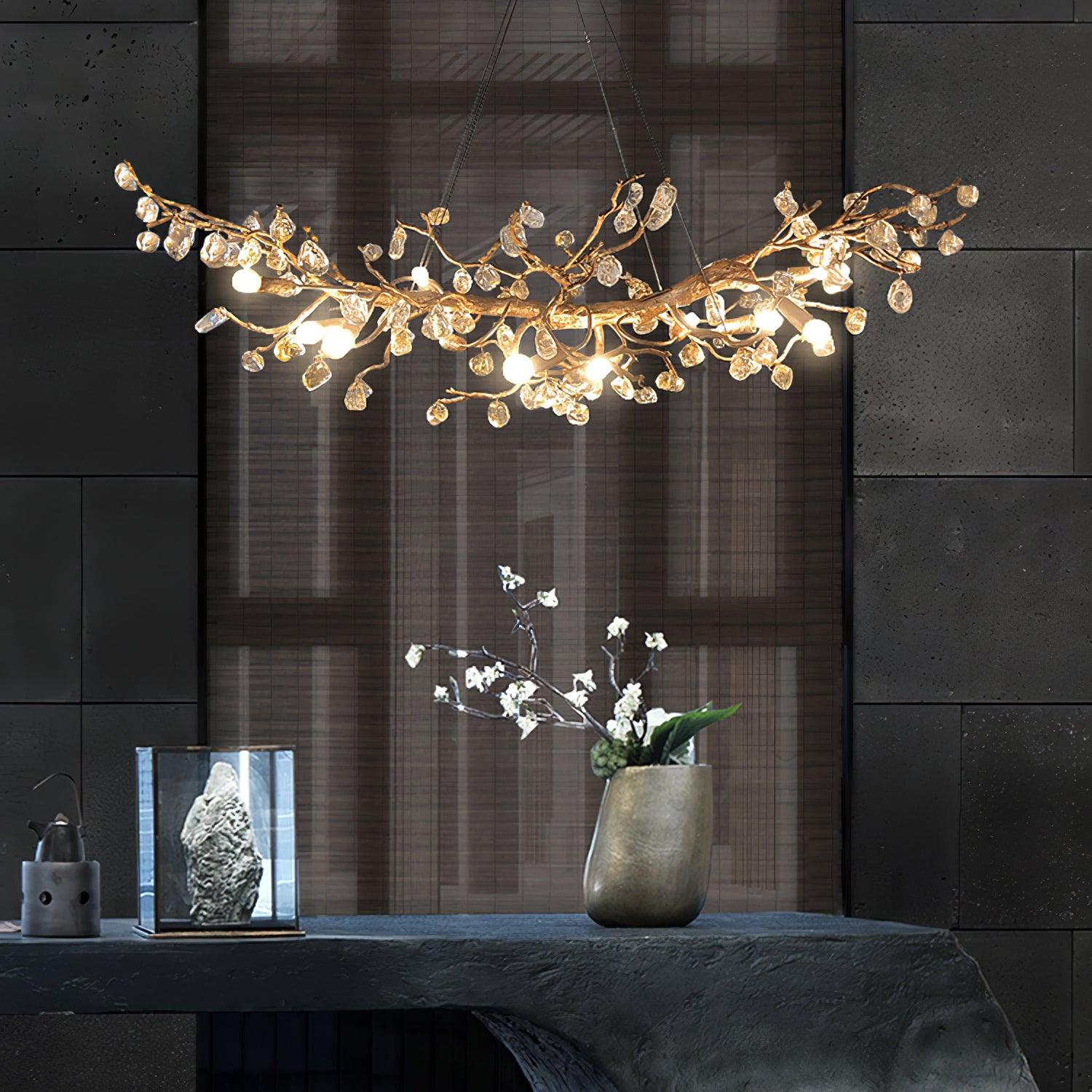 Arborea Brass Branch Crystal Chandelier - Blowlighting