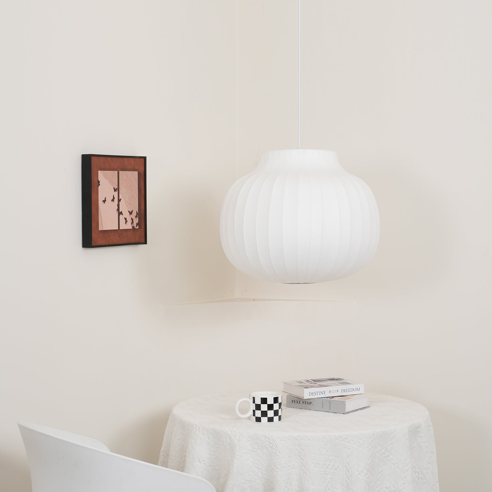 Pendant Light Silk Bell Shade Pleated Curved Modern Minimalist - Letslighting