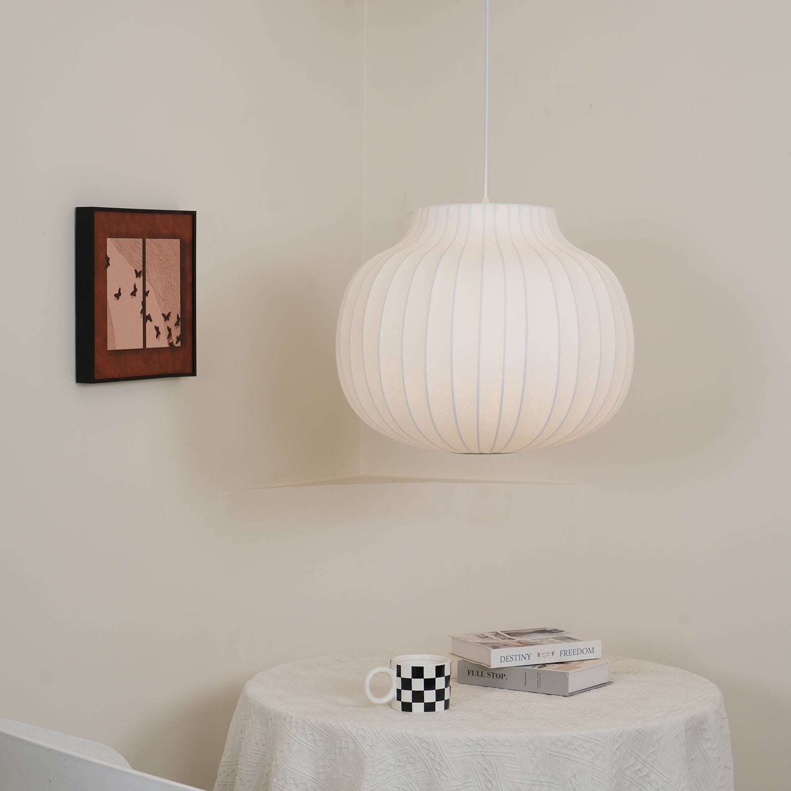 Pendant Light Silk Bell Shade Pleated Curved Modern Minimalist - Letslighting