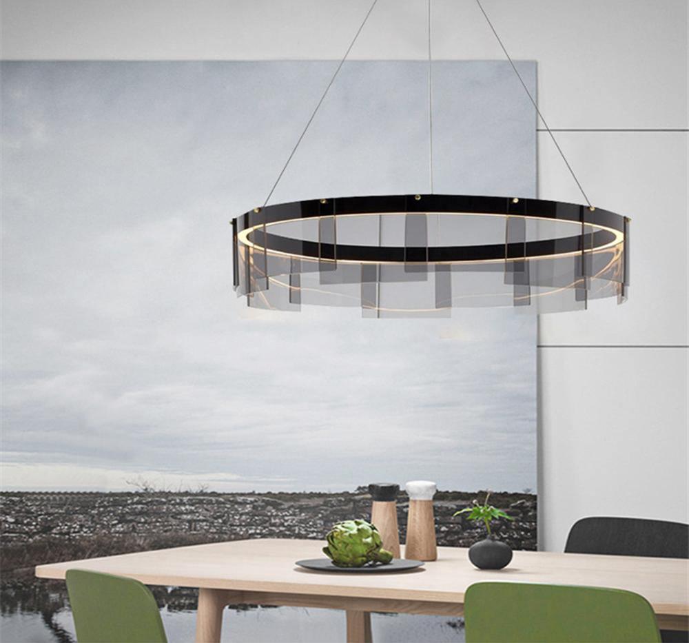 Lustra Chandelier LED Ring Black Glass Modern - Blowlighting