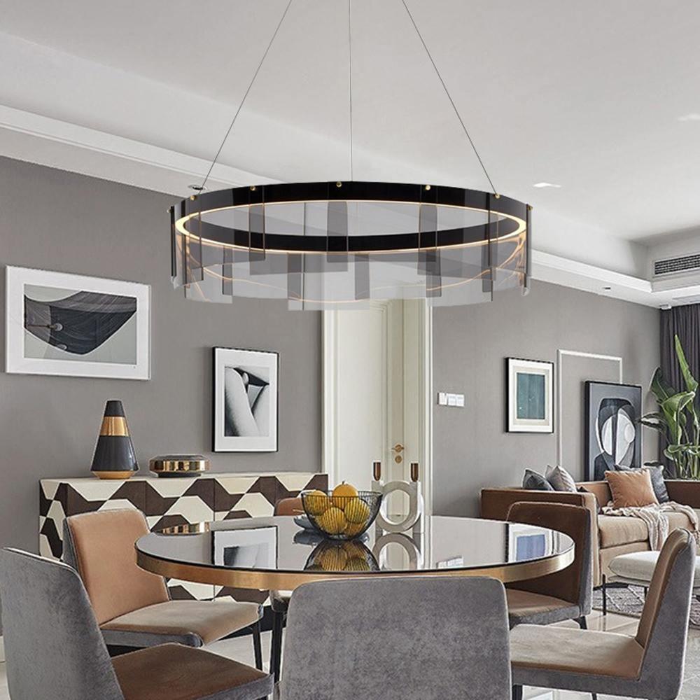 Lustra Chandelier LED Ring Black Glass Modern - Blowlighting