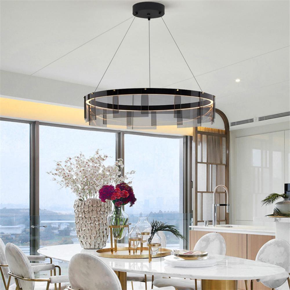 Lustra Chandelier LED Ring Black Glass Modern - Blowlighting