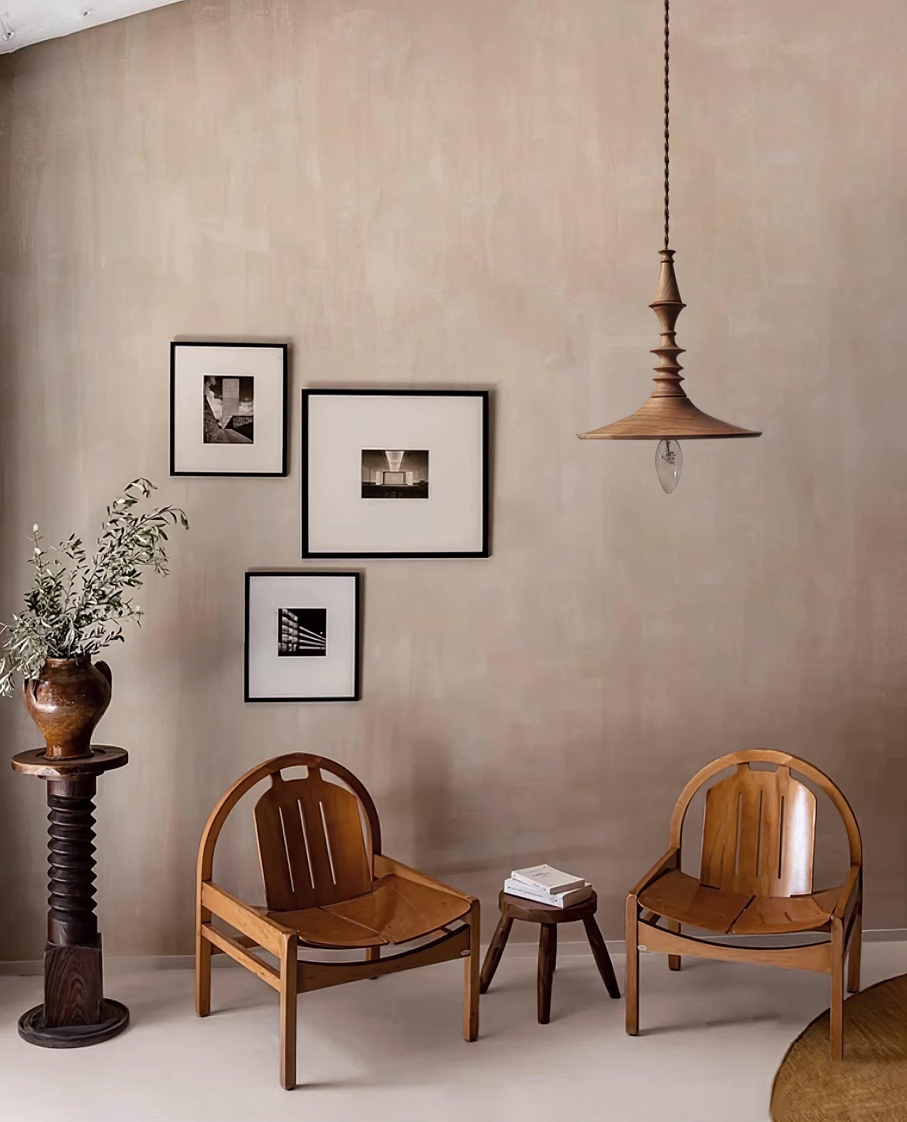 Pendant Lamp Wood Walnut Shade Modern Minimalist Cozy Warm - Letslighting