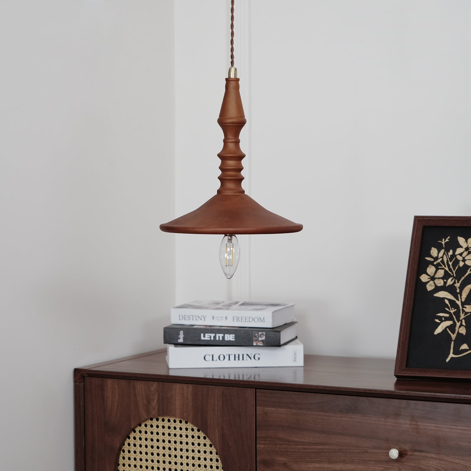 Pendant Lamp Wood Walnut Shade Modern Minimalist Cozy Warm - Letslighting