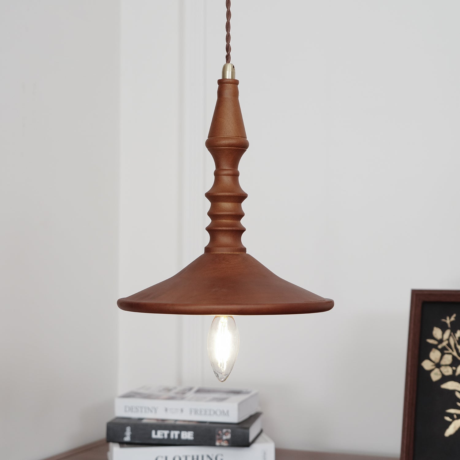 Pendant Lamp Wood Walnut Shade Modern Minimalist Cozy Warm - Letslighting