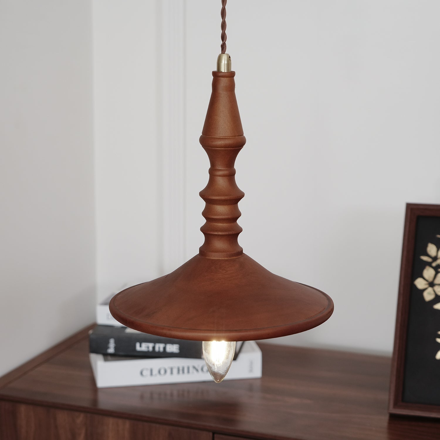 Pendant Lamp Wood Walnut Shade Modern Minimalist Cozy Warm - Letslighting
