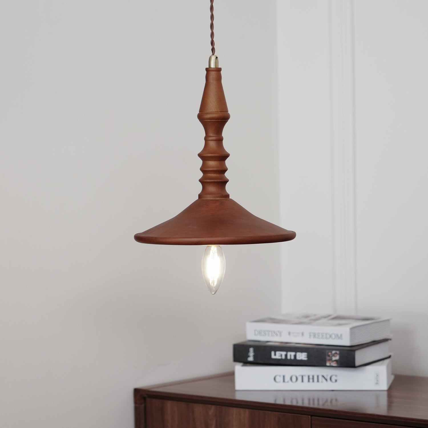 Pendant Lamp Wood Walnut Shade Modern Minimalist Cozy Warm - Letslighting