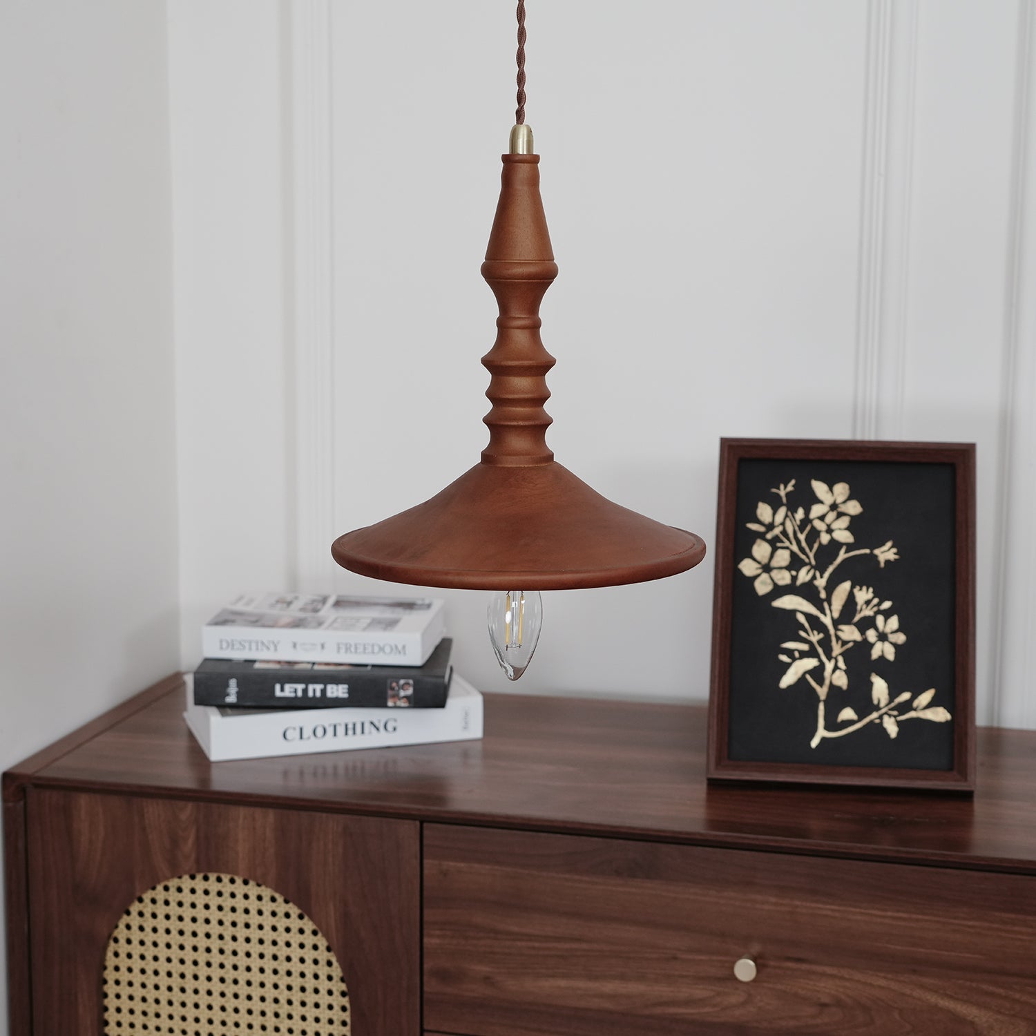 Pendant Lamp Wood Walnut Shade Modern Minimalist Cozy Warm - Letslighting
