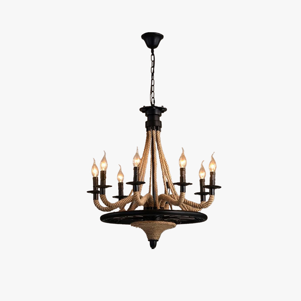 Epoch Suspension LED Vintage Métal Noir/Barre de Corde