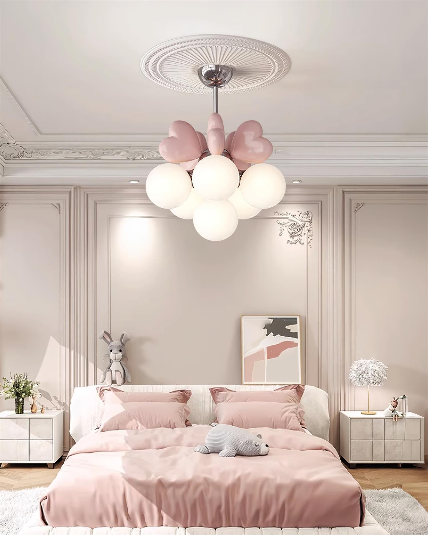 Chandelier Heart Accents Globe Shades Playful Modern Kids Room - Letslighting