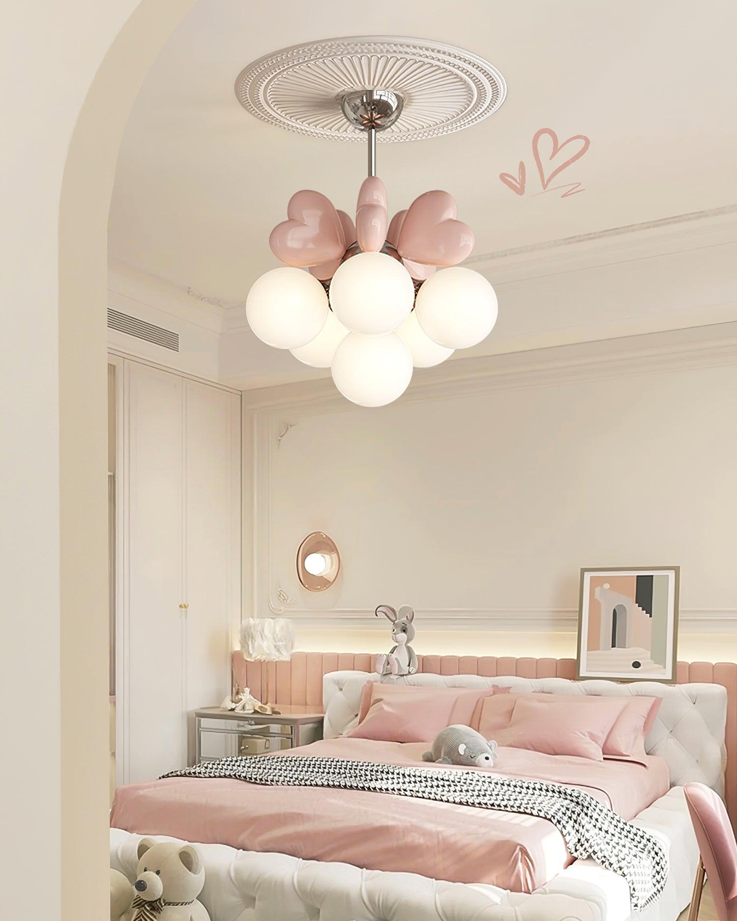 Chandelier Heart Accents Globe Shades Playful Modern Kids Room - Letslighting