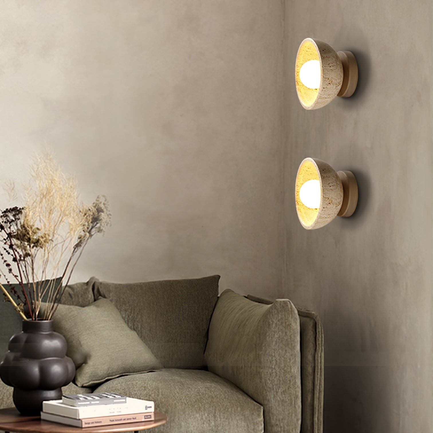 Vacaris Half-Dome Travertine Wall Light - Letslighting
