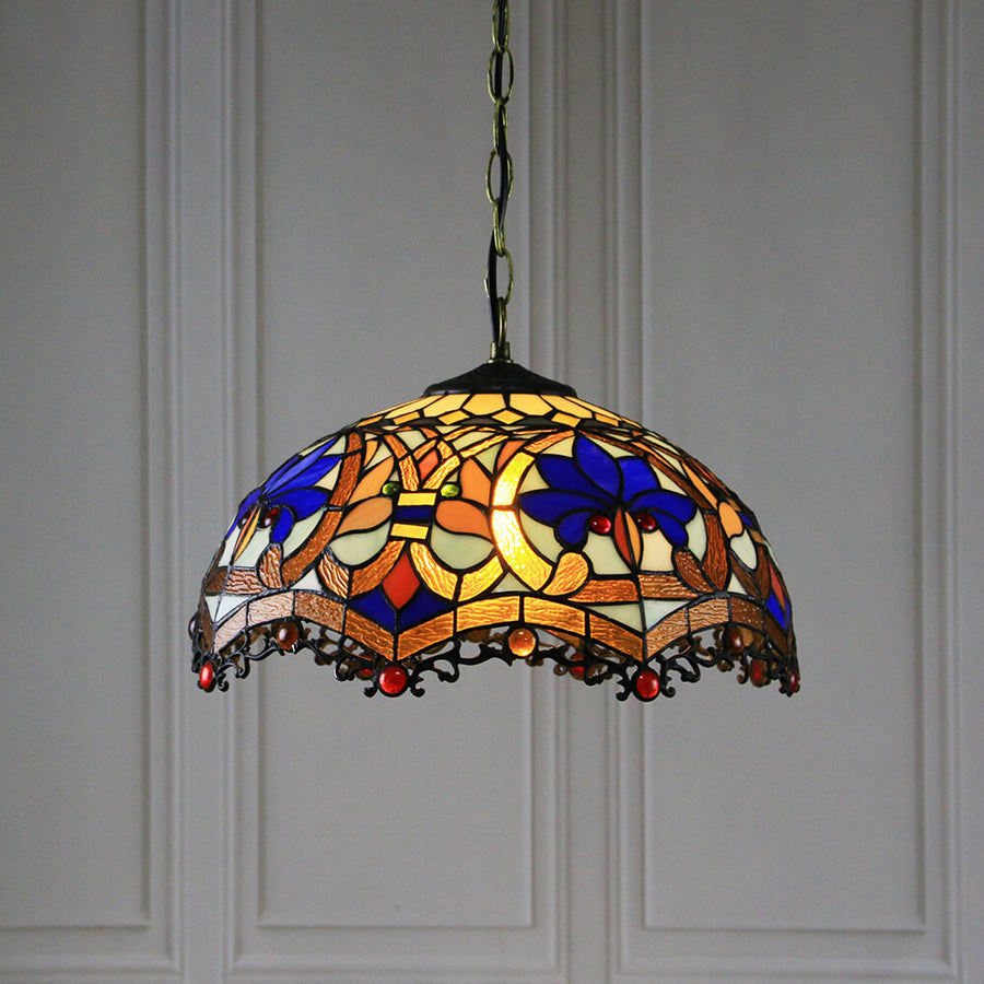 Tiffany Rustique Suspension Tachée Métal Verre Salon