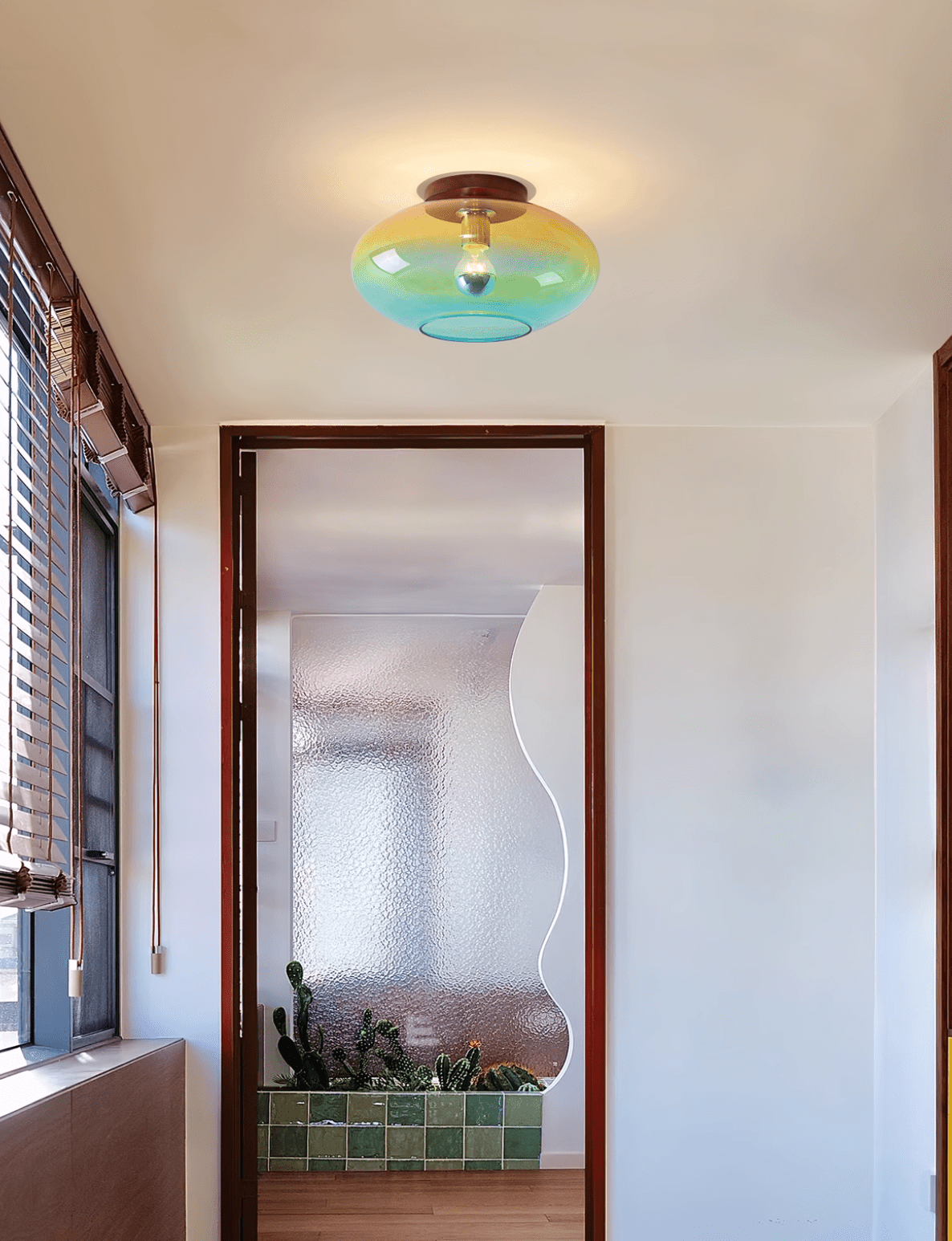 Tilio Artistique Bois Verre Plafonnier Lampe