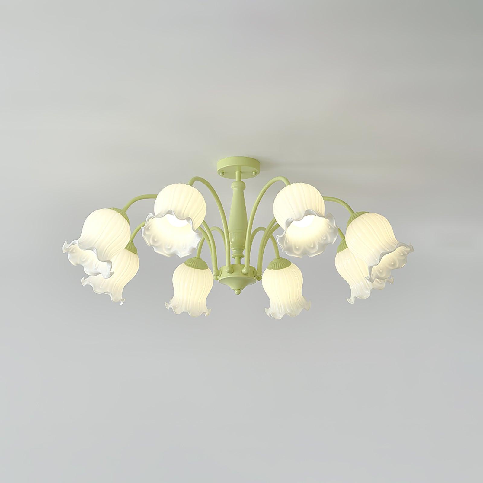 Lustra Trumpet Chandelier Floral Pastel Glass Petals - Blowlighting