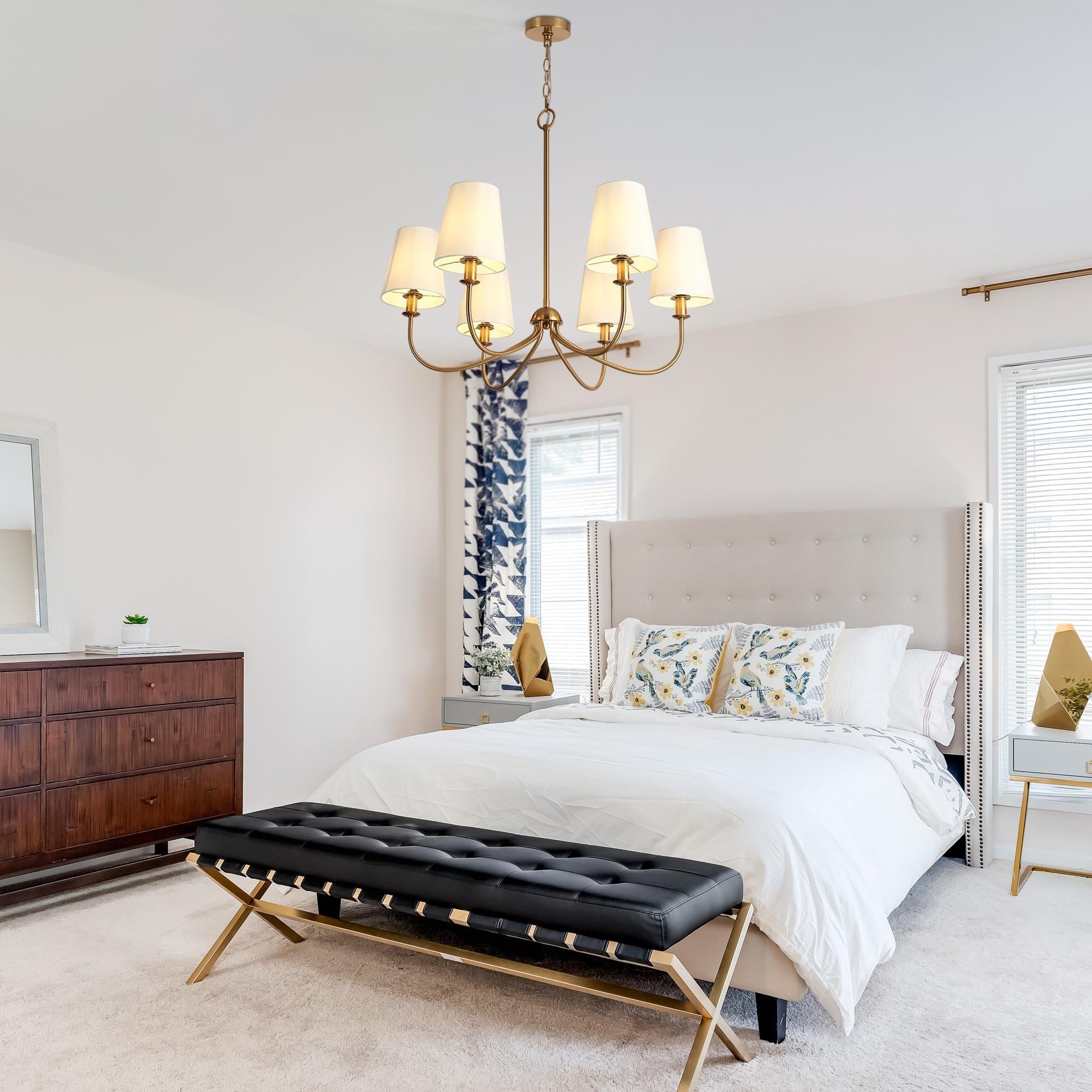 Icarisra Vintage Industrial Brass Fabric Chandelier - Lamp Copper