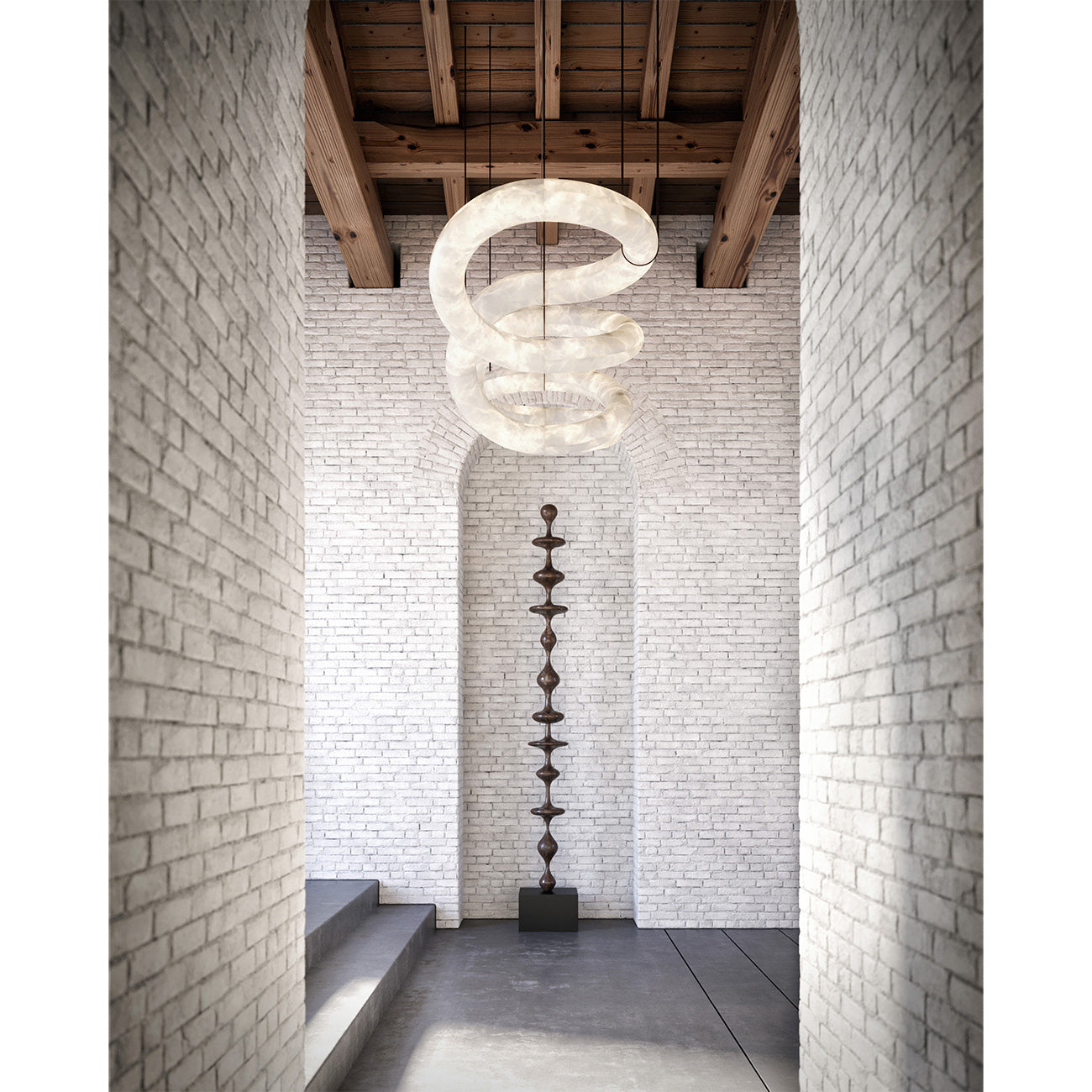 Syrinan Modern Minimalist Luxe Ring Leather Alabaster Chandelier - Lamp Copper