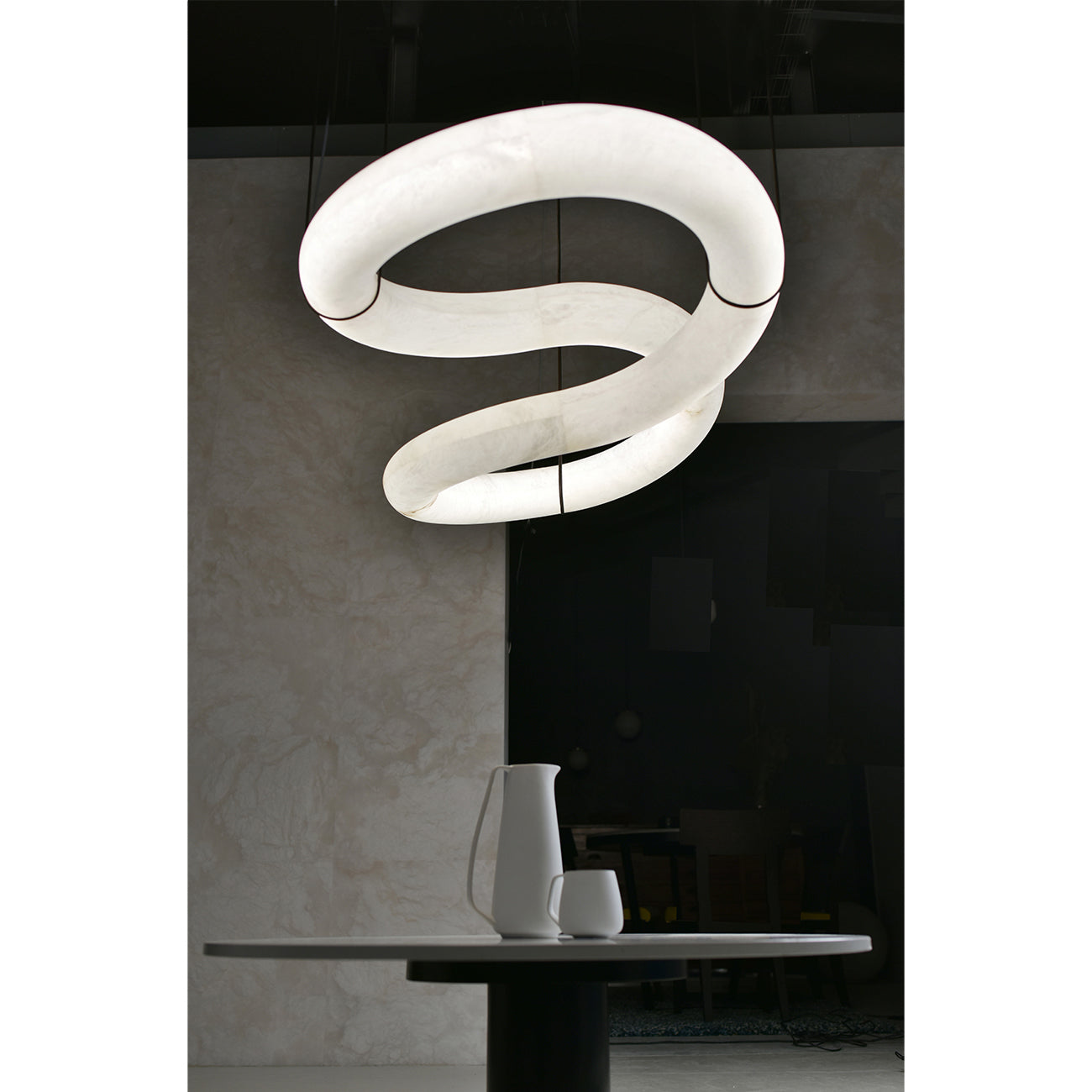 Syrinan Modern Minimalist Luxe Ring Leather Alabaster Chandelier - Lamp Copper