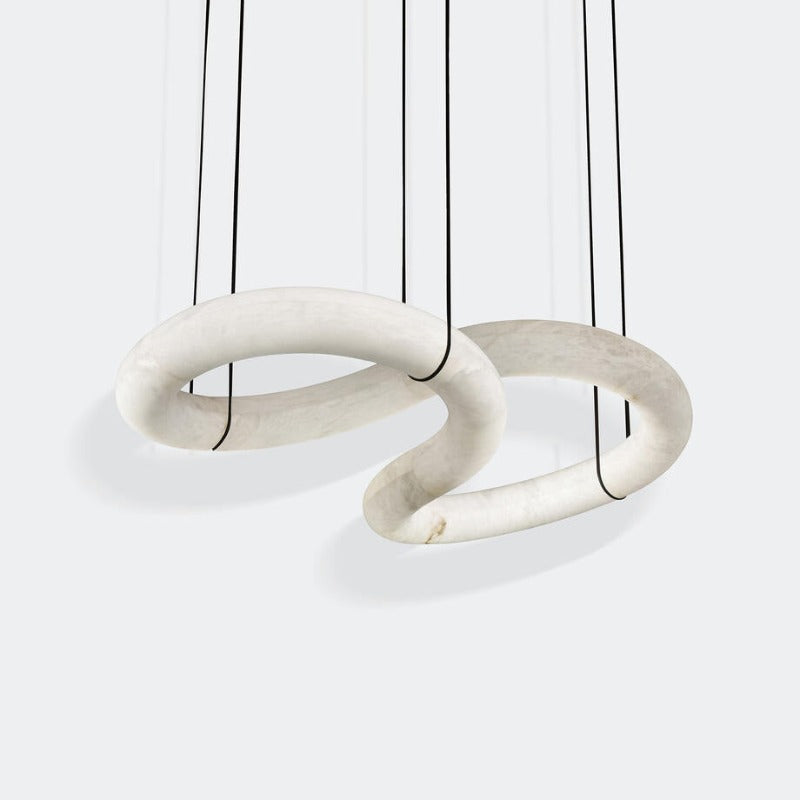 Syrinan Modern Minimalist Luxe Ring Leather Alabaster Chandelier - Lamp Copper