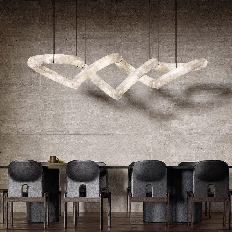 Syrinan Modern Minimalist Luxe Ring Leather Alabaster Chandelier - Lamp Copper