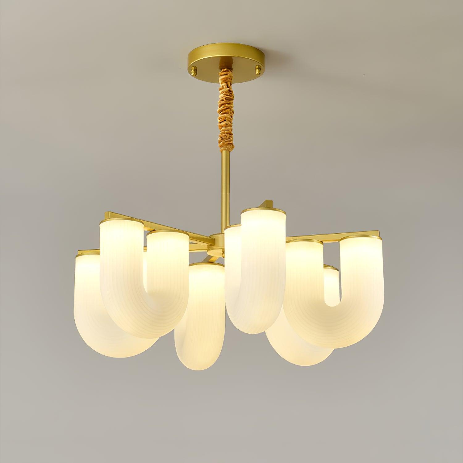 Agatha Chandelier U Shaped Glass Brass Modern - Letslighting