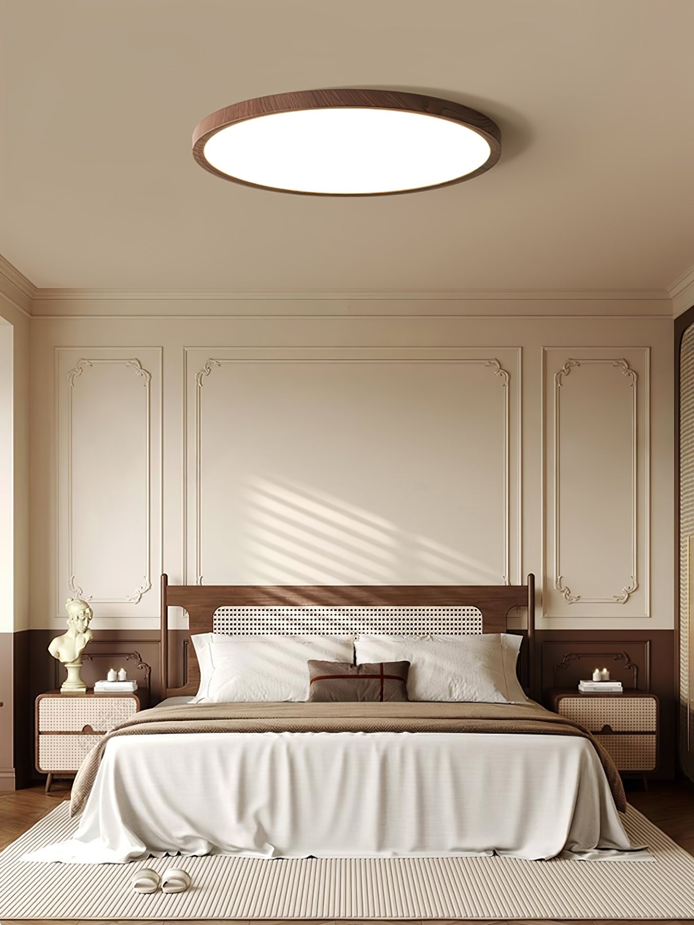 Solara Ceiling Light Acrylic Thin Round Walnut Look Minimalist - Letslighting