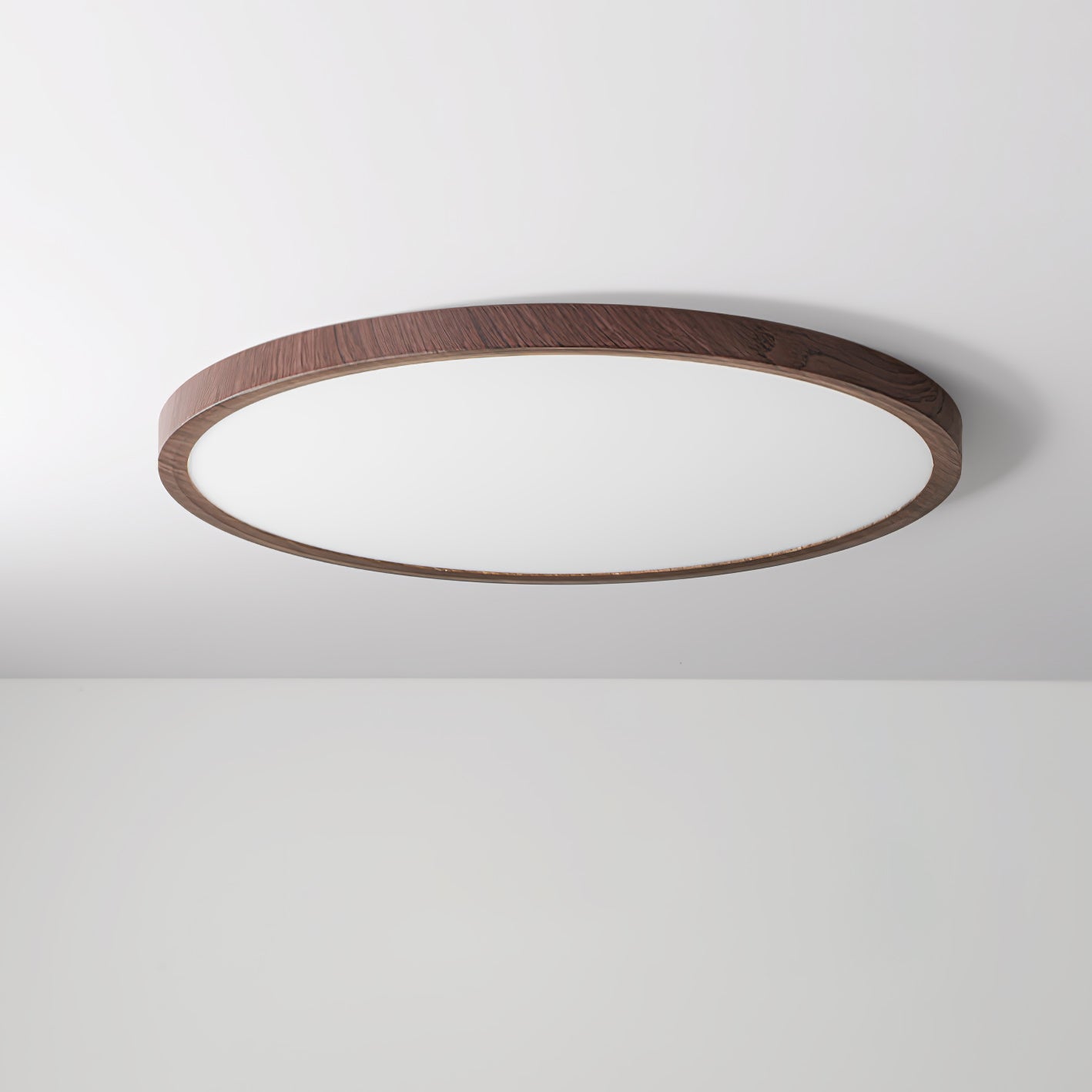 Solara Ceiling Light Acrylic Thin Round Walnut Look Minimalist - Letslighting