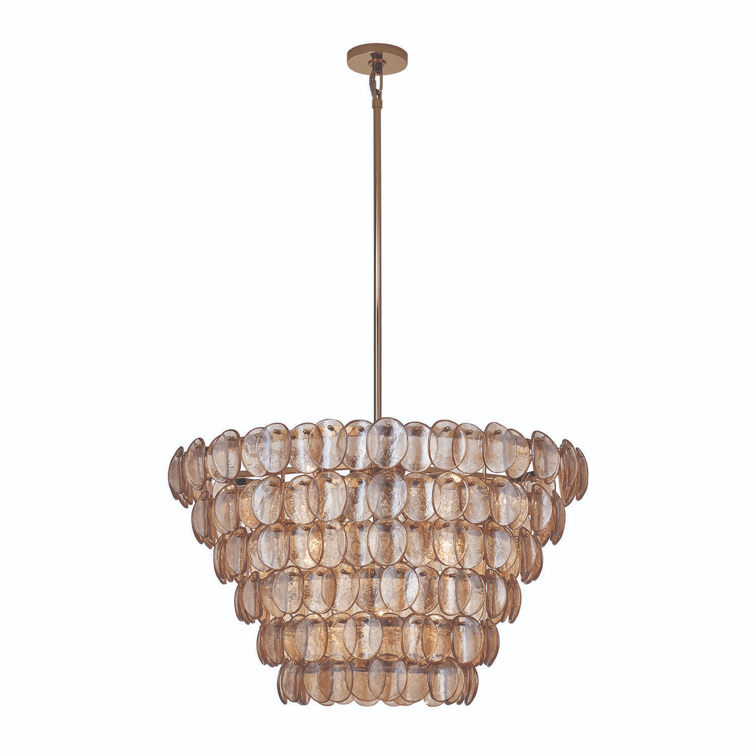 Aurora Chandelier Large Amber Glass Disc Fish Scale Brass - Letslighting