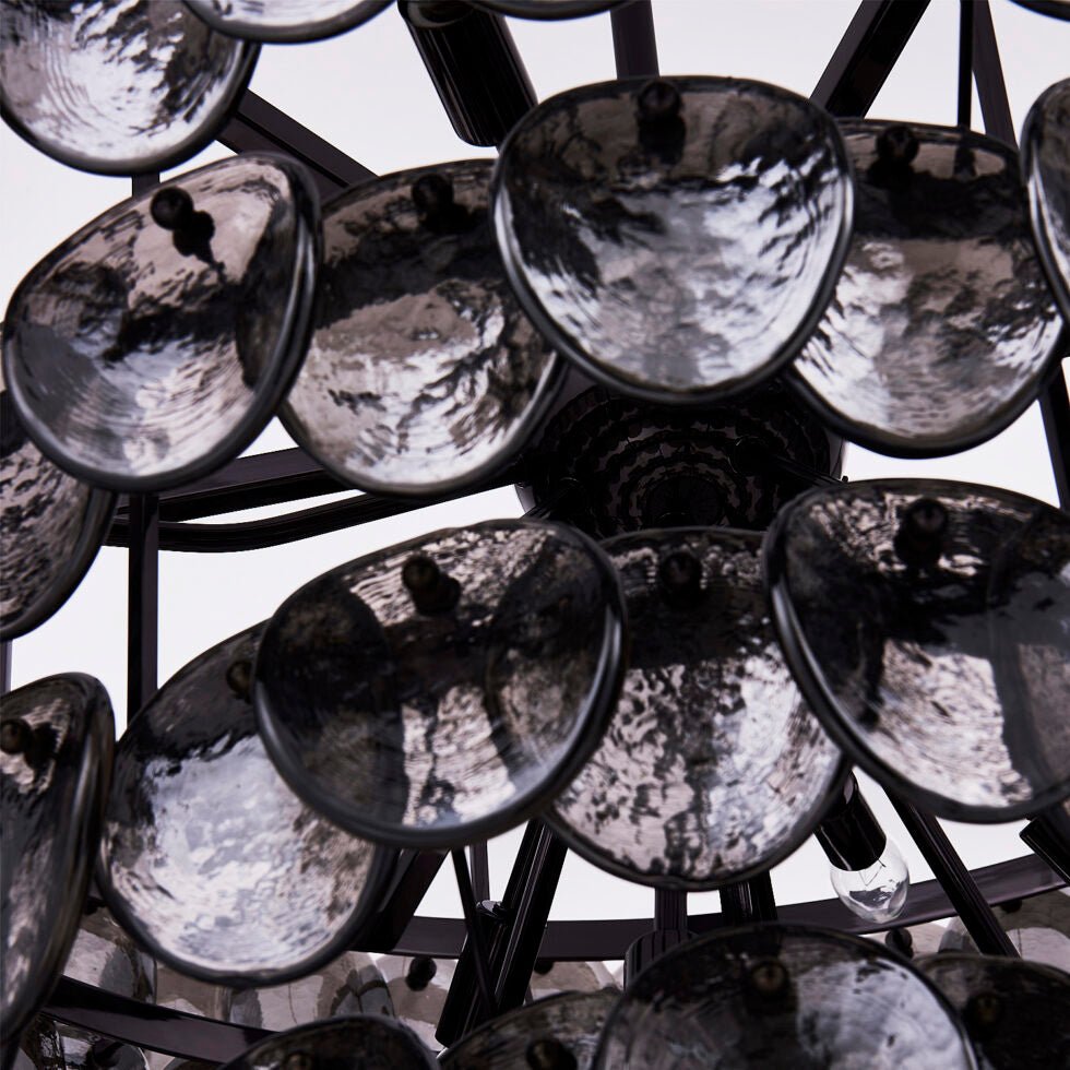 Aurora Chandelier Large Amber Glass Disc Fish Scale Brass - Letslighting