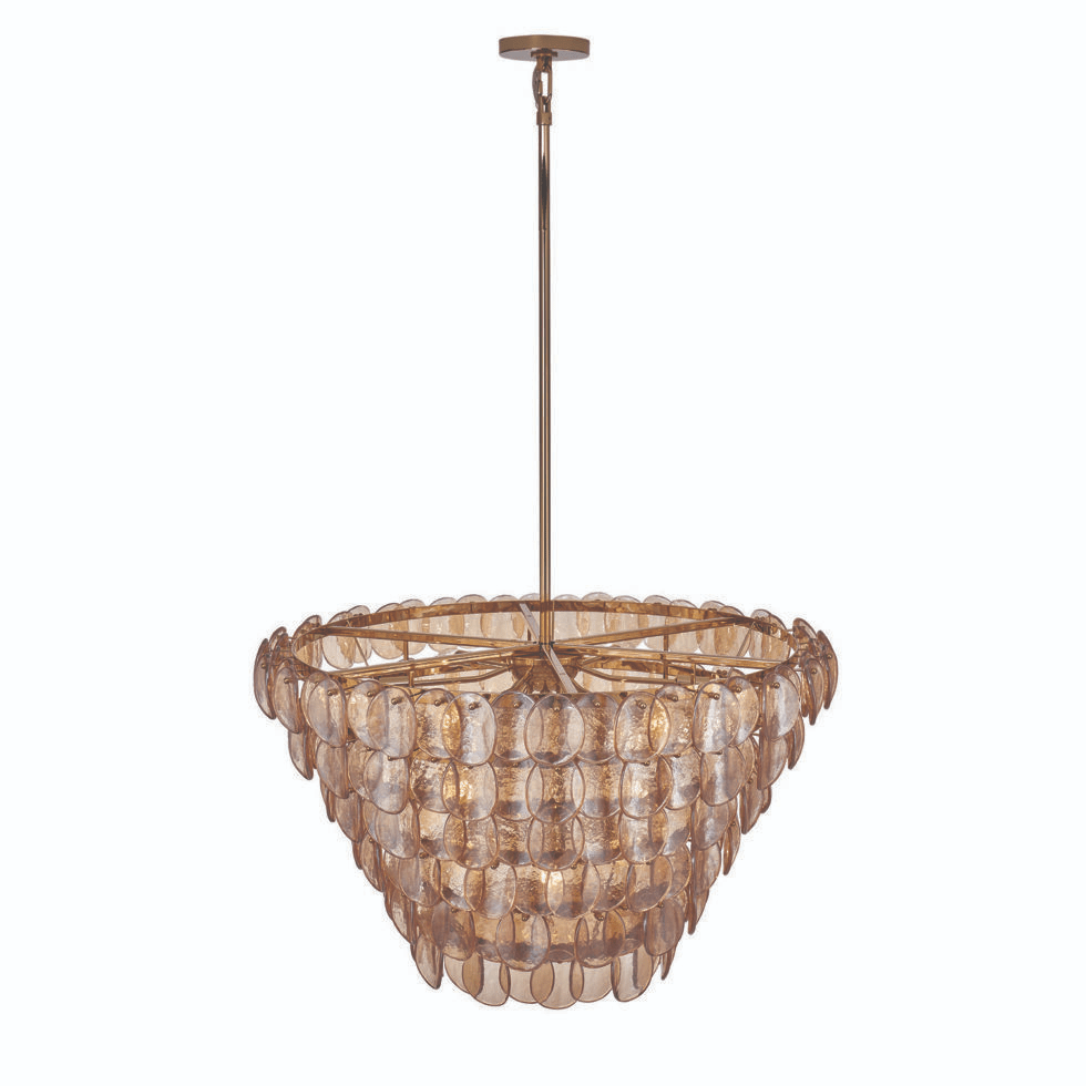 Aurora Chandelier Large Amber Glass Disc Fish Scale Brass - Letslighting