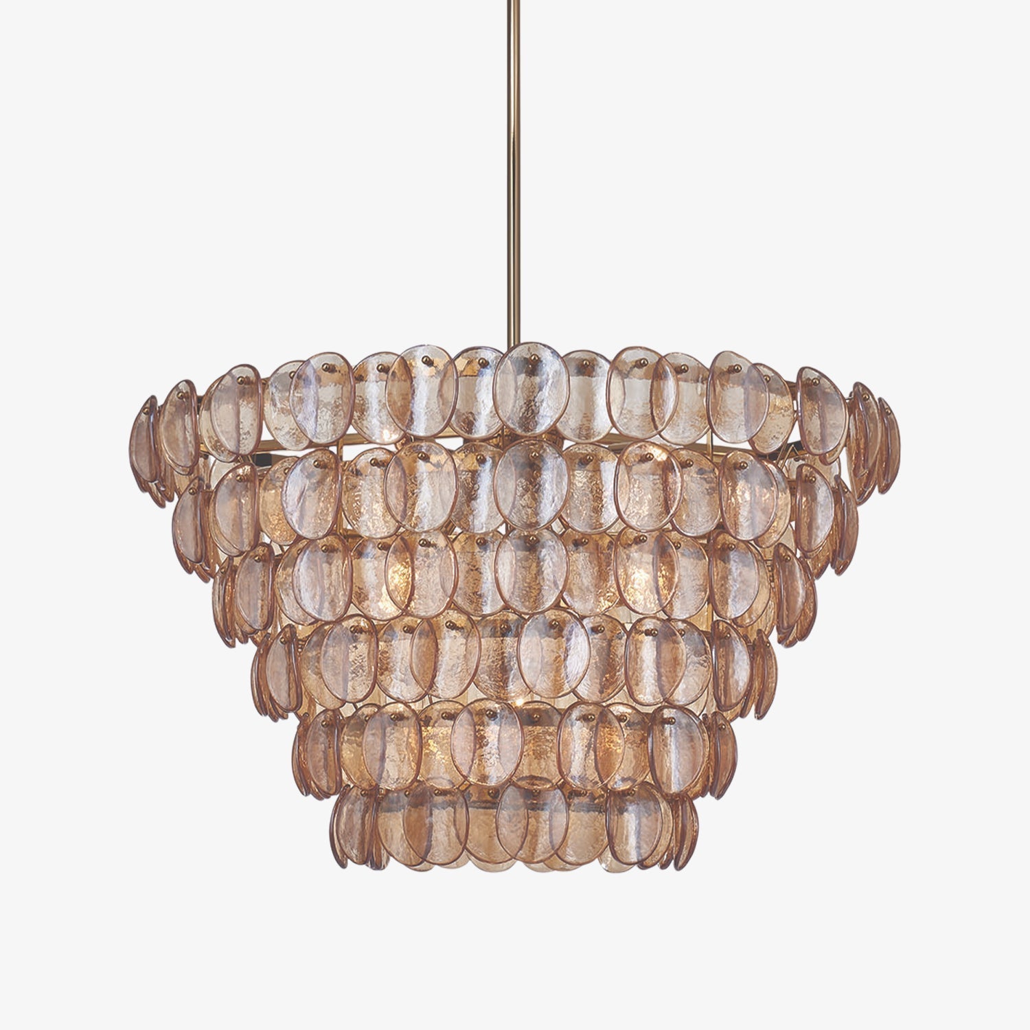 Aurora Chandelier Large Amber Glass Disc Fish Scale Brass - Letslighting