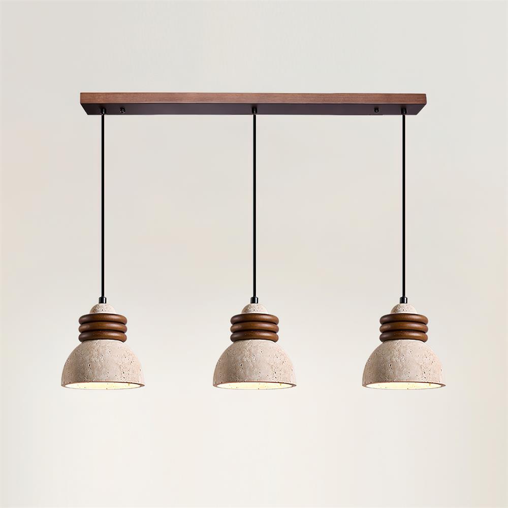 Pendant Lamp Travertine Dome Walnut Wood Rings Ambient Minimalist - Letslighting