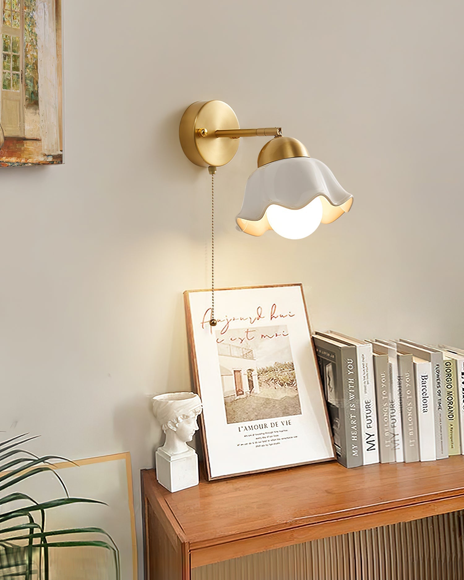 Wall Lamp Brass and Ceramic Wavy Shade Globe Accent Retro Artistic - Letslighting