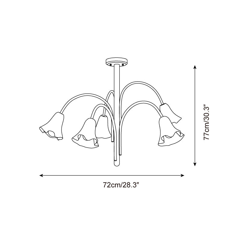 Chandelier Flower-Shaped Glass Shades on Gold Arms for Dining - Letslighting