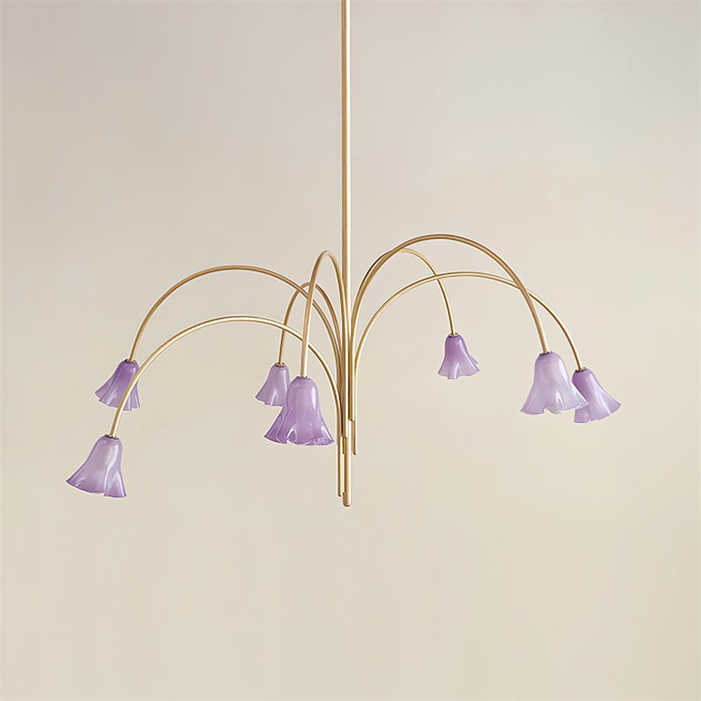 Chandelier Flower-Shaped Glass Shades on Gold Arms for Dining - Letslighting