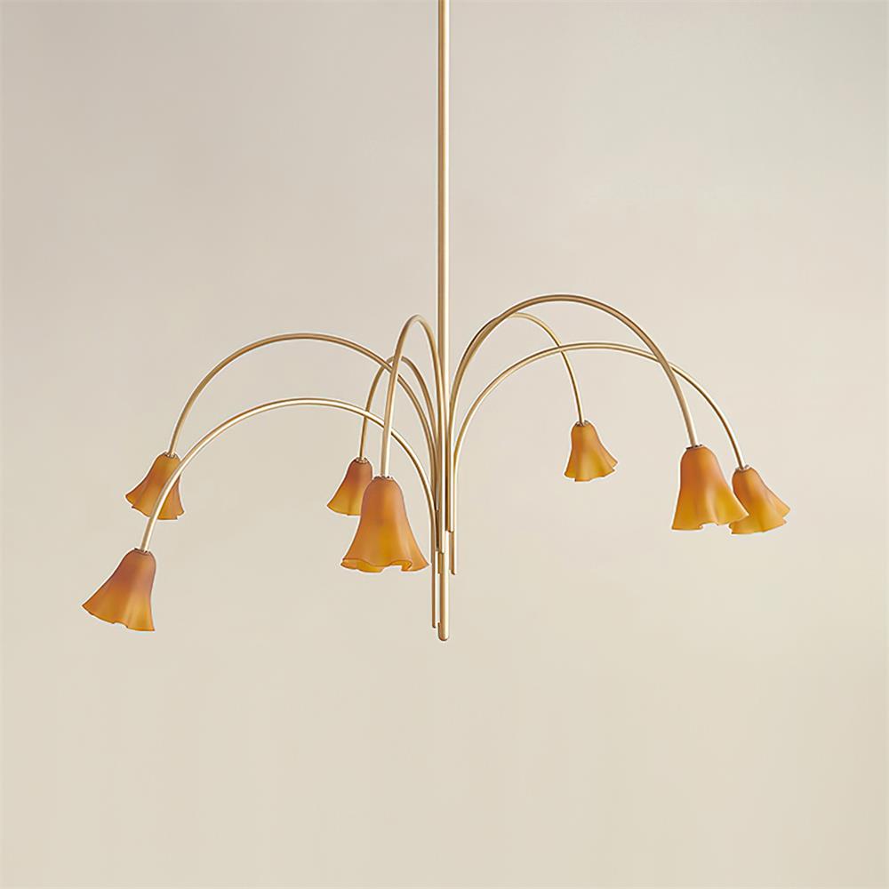 Chandelier Flower-Shaped Glass Shades on Gold Arms for Dining - Letslighting