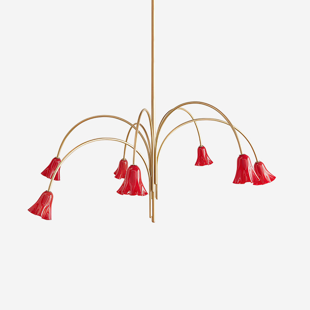 Chandelier Flower-Shaped Glass Shades on Gold Arms for Dining - Letslighting