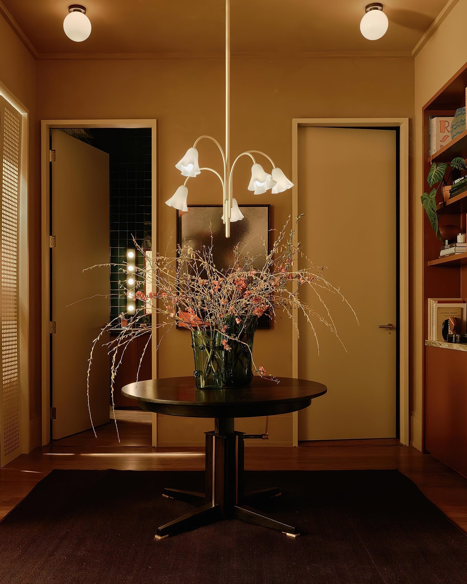 Chandelier Flower-Shaped Glass Shades on Gold Arms for Dining - Letslighting