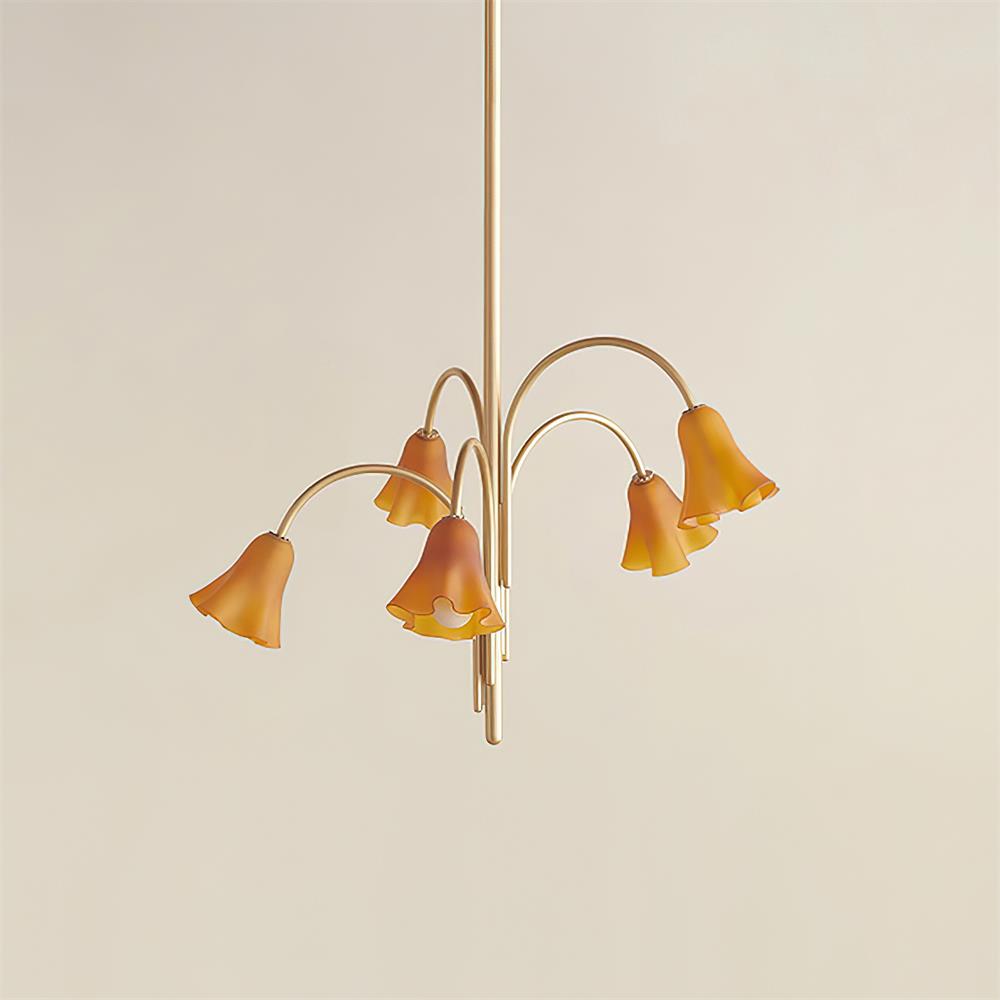 Chandelier Flower-Shaped Glass Shades on Gold Arms for Dining - Letslighting