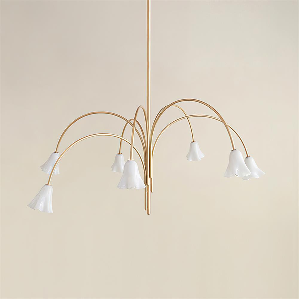 Chandelier Flower-Shaped Glass Shades on Gold Arms for Dining - Letslighting